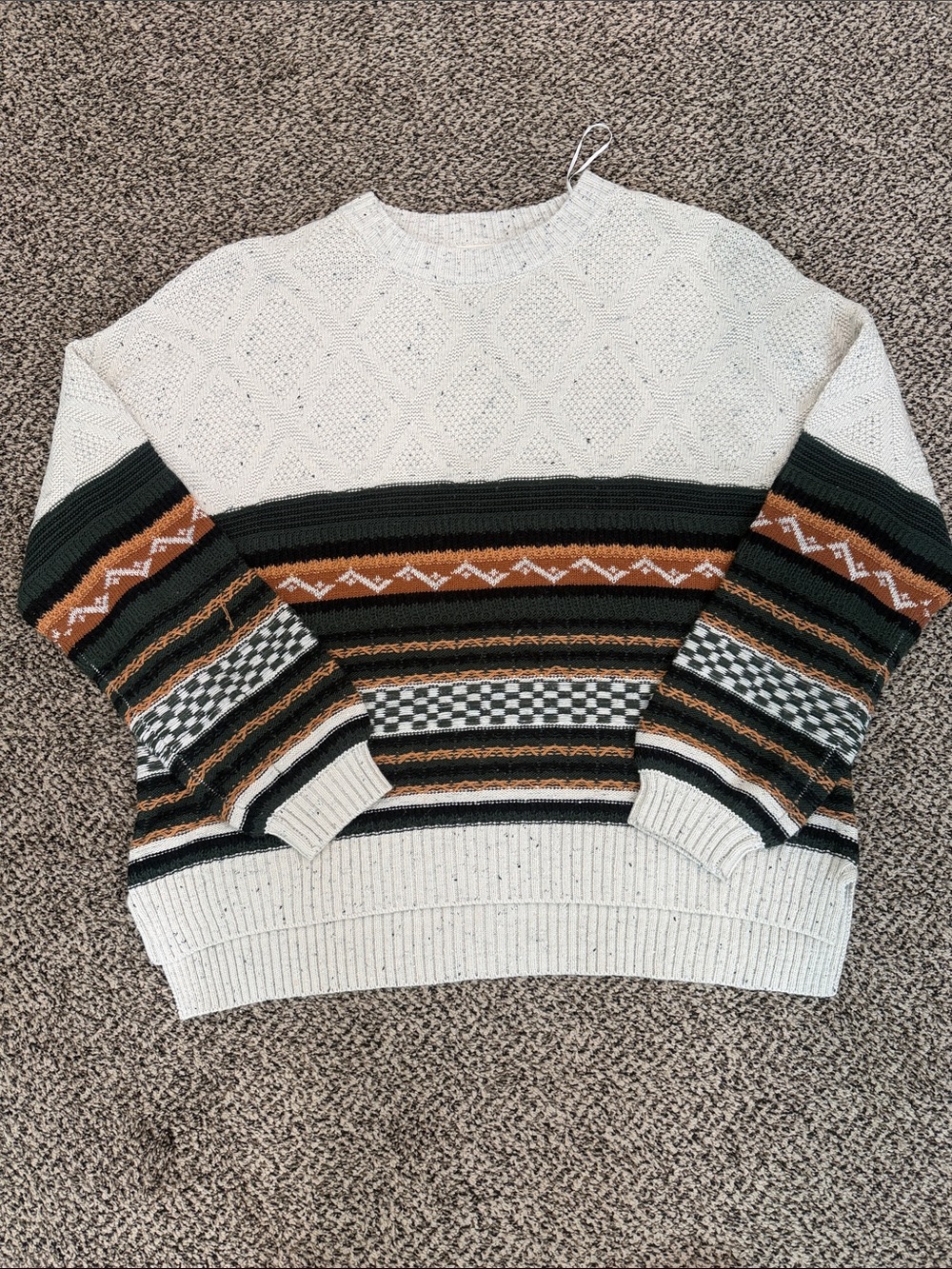Gilded Intent Cream, Black & Brown Patterned Crewneck Sweater